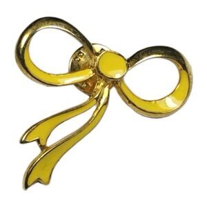 Vintage Gold Tone Yellow Enamel Ribbon Bow Brooch Pin 2" Costume Jewelry